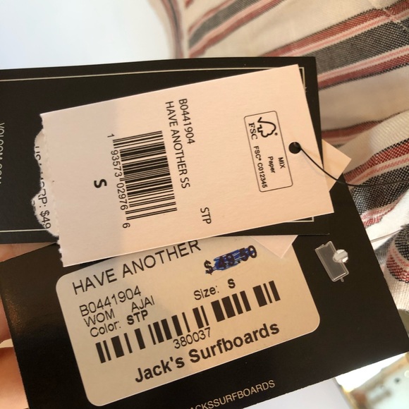 NWT Volcom Striped Button Down Cropped Top - Picture 6 of 6